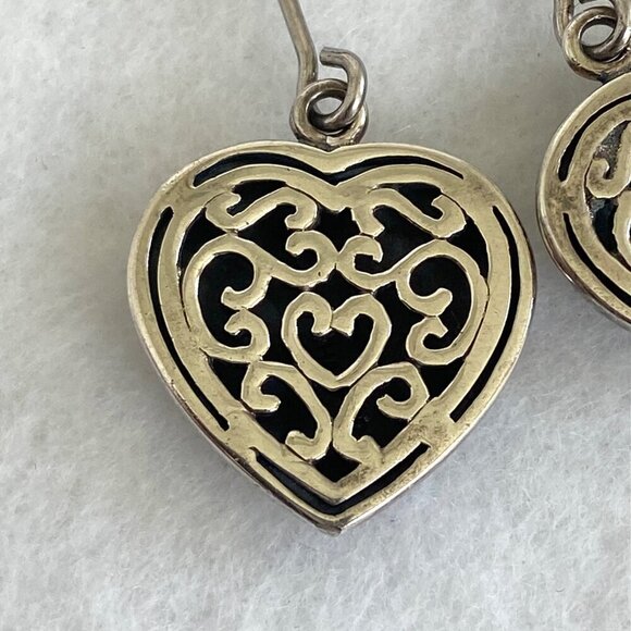 Sterling Silver 925 Marcasite Puffy Heart Threader Style Dangle Drop Earrings - Picture 8 of 16